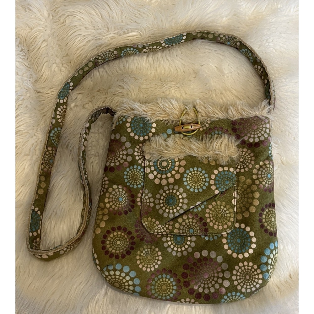Athleta Bag Faux Suede &‎ Faux Fur Lined Crossbody Bag Purse Boho Hippy 11"